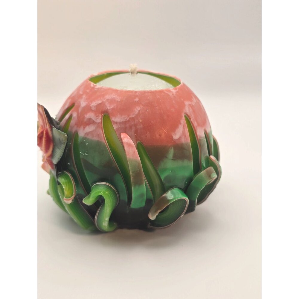 Rose hand Carved Round Candle - Picture 2 of 6